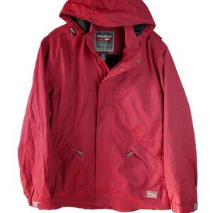 Eddie Bauer WeatherEdge Women’s Size L Coat Fleece Lining Red Removable Hood